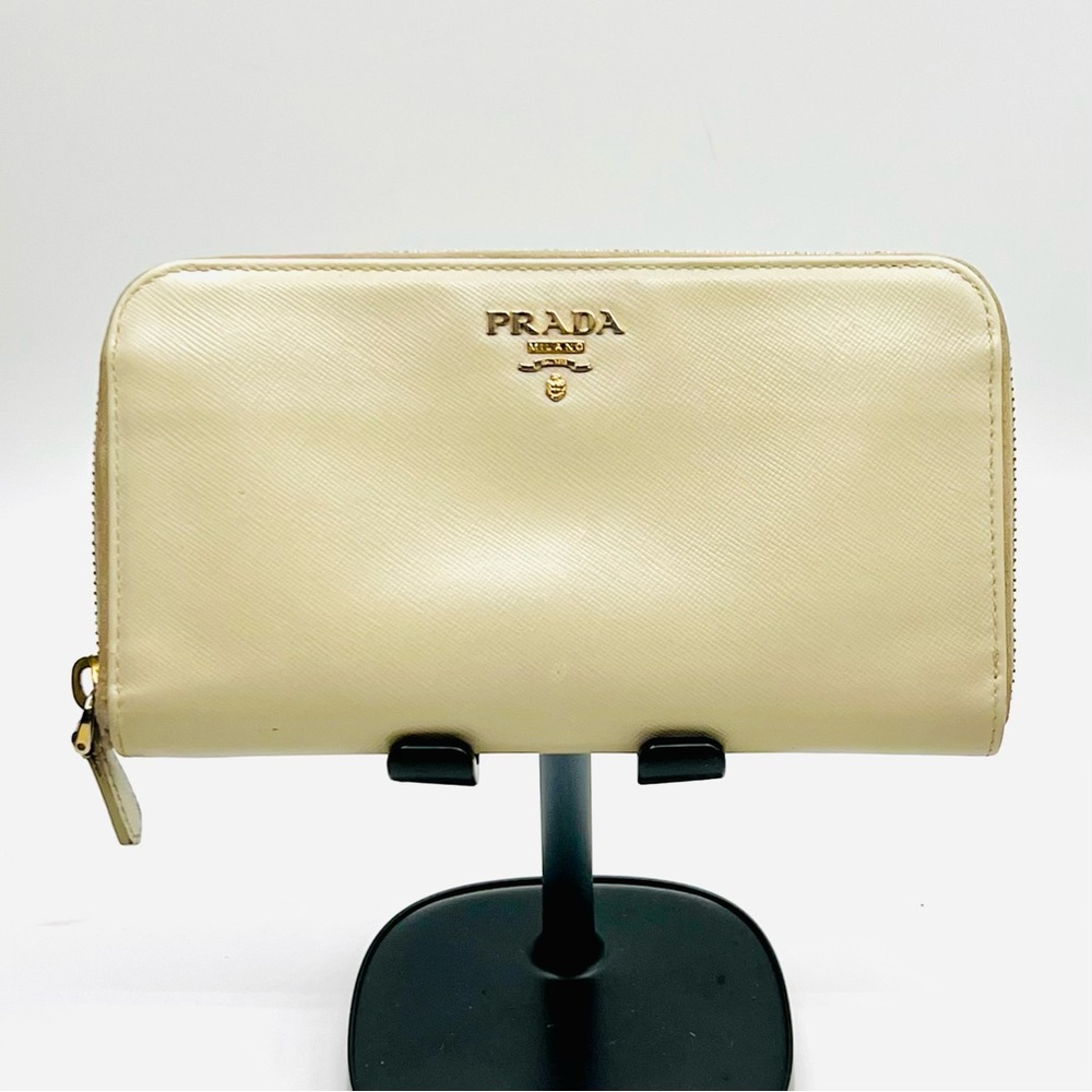 Prada Long Beige Leather Textured Wallet